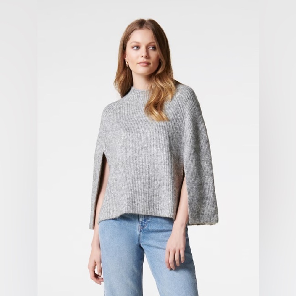 FOREVER NEW - "Martha" Grey Marle Textured Poncho. Split sleeve. Size: One Size
